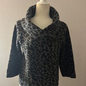 Cynthia Rowley Gray Leopard Cowl Neck Sweater